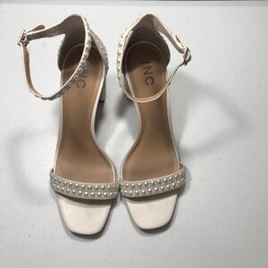 INC International Concepts Pearl-Embellished Cream Ankle-Strap Heels 11M SB-AX